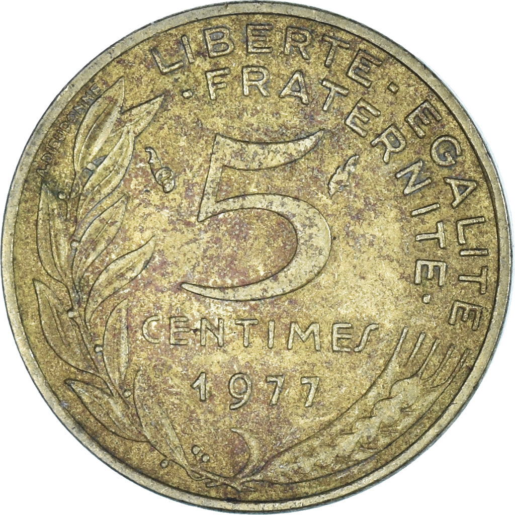 Moeda, França, 5 Centimes, 1977