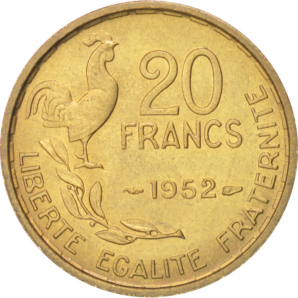 FRANCE, Guiraud, 20 Francs, 1952, Paris, KM #917.1, AU(55-58), Aluminum-Bronze,.