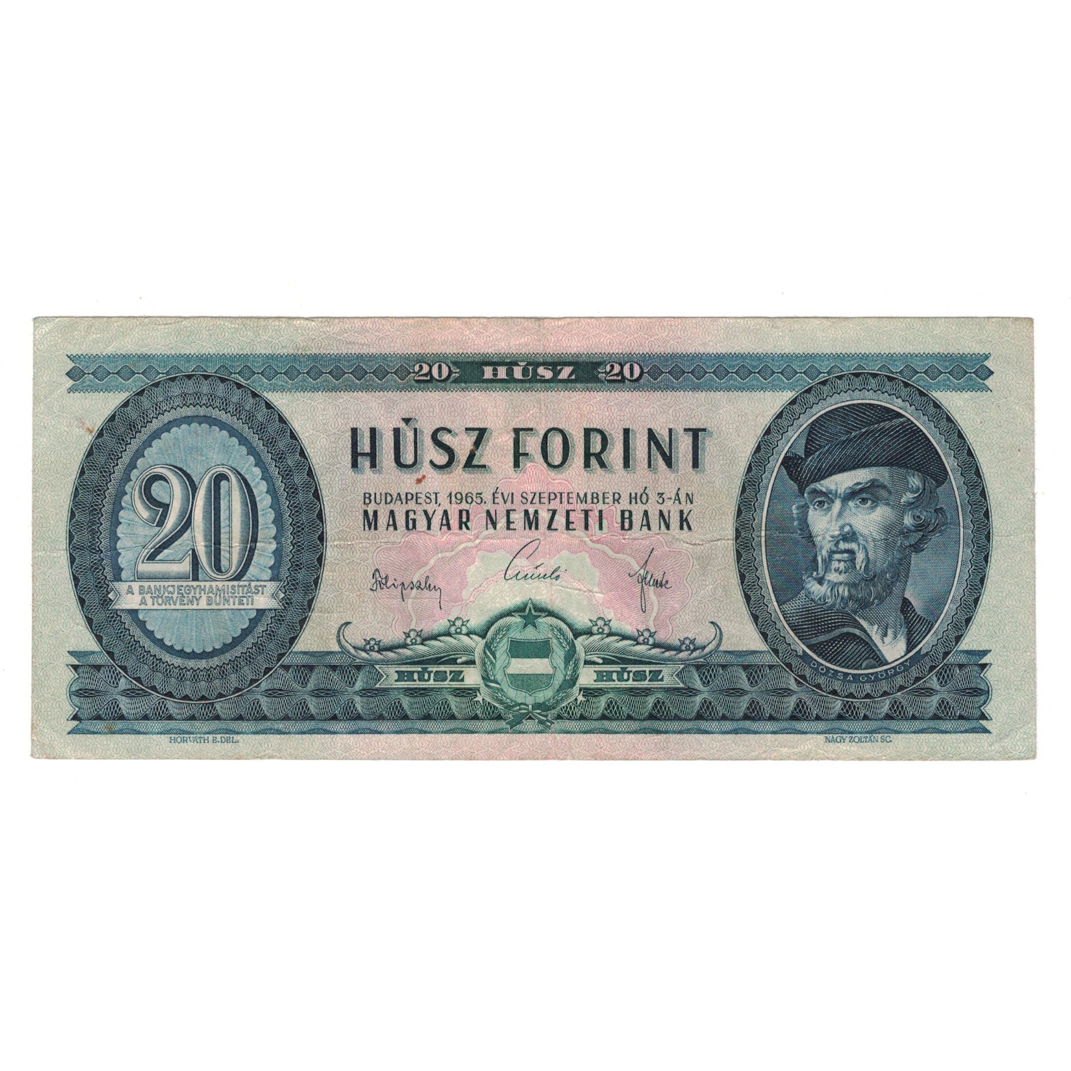 Banknote, Hungary, 20 Forint, 1965, 1965-09-03, KM:169g, VF(30-35)