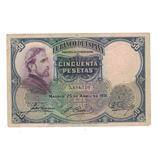 Banknote, Spain, 50 Pesetas, 1931, 1931-04-25, KM:82, VF(30-35)