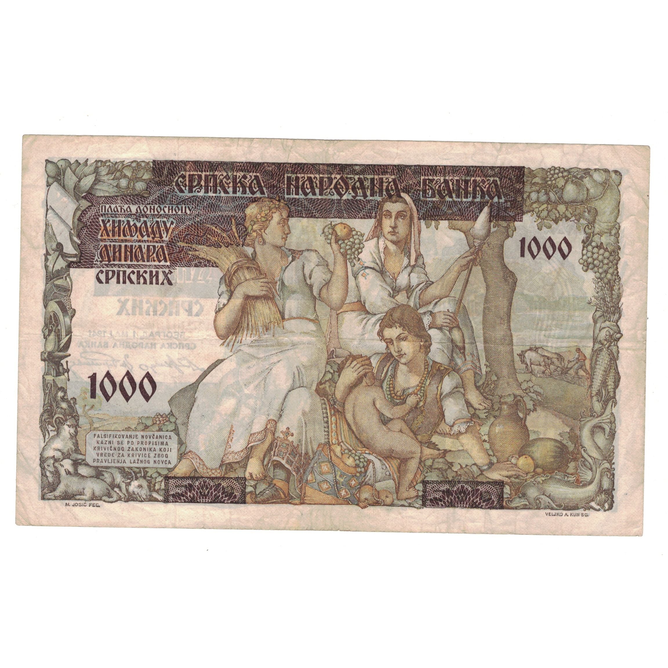 Banknote, Serbia, 1000 Dinara on 500 Dinara, 1941, 1941-05-01, KM:24, VF(30-35)