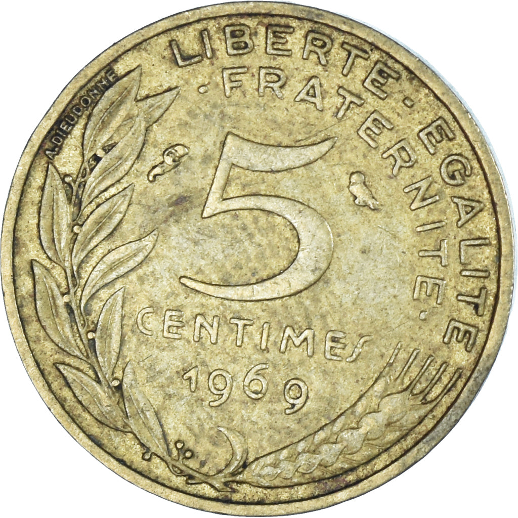 Moneta, Francja, 5 Centimes, 1969