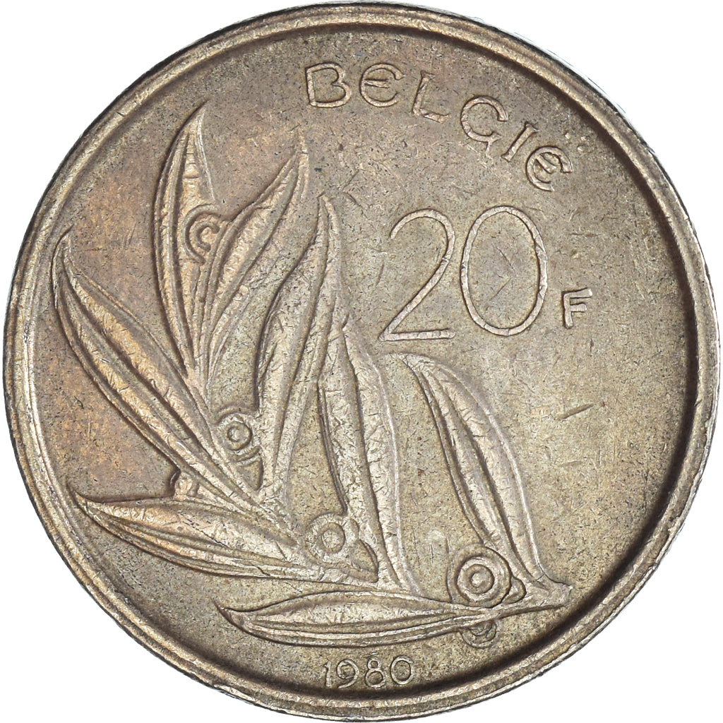 Moeda, Bélgica, 20 Francs, 20 Frank, 1980
