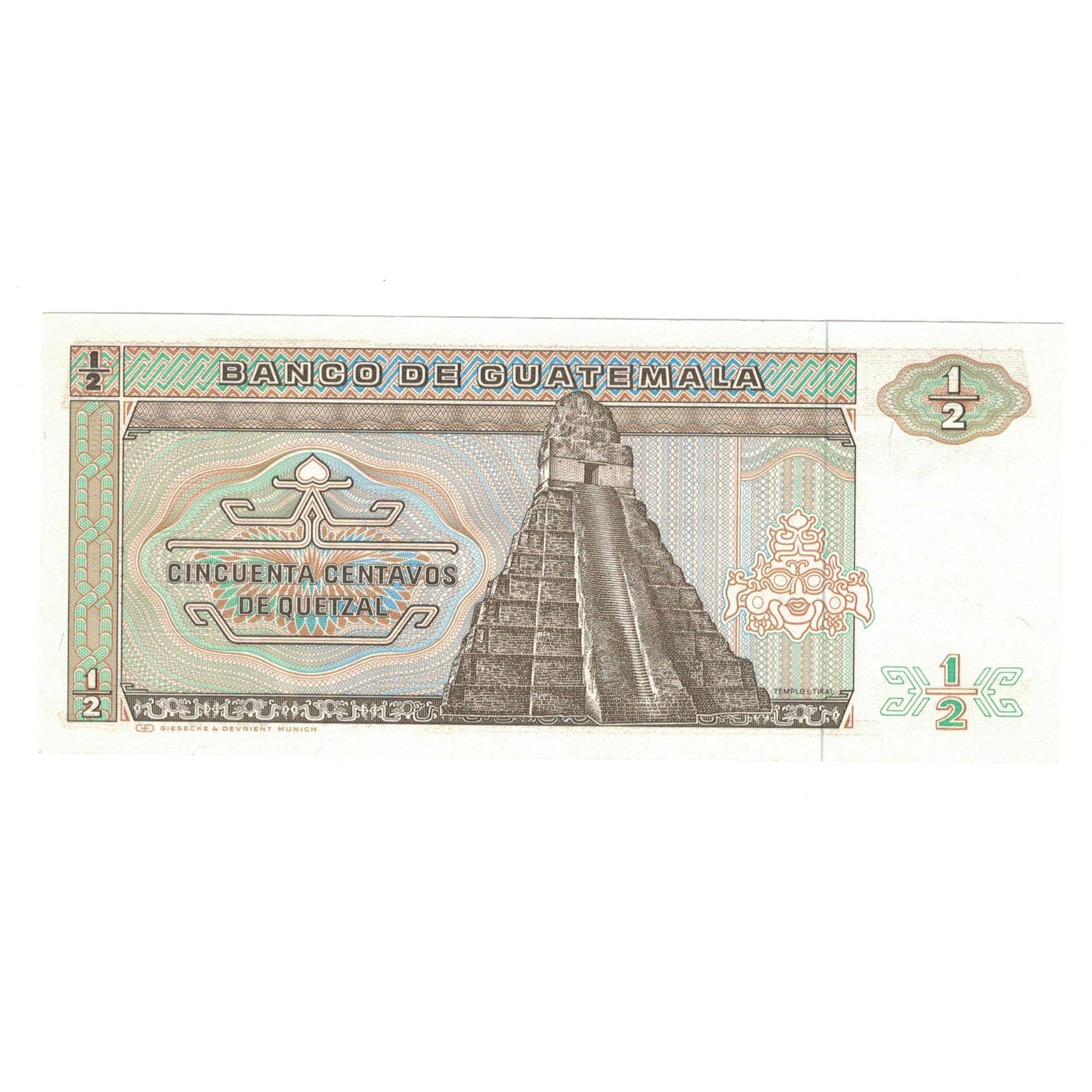 Banknote, Guatemala, 1/2 Quetzal, 1988, 1988-01-06, KM:65, UNC(65-70)