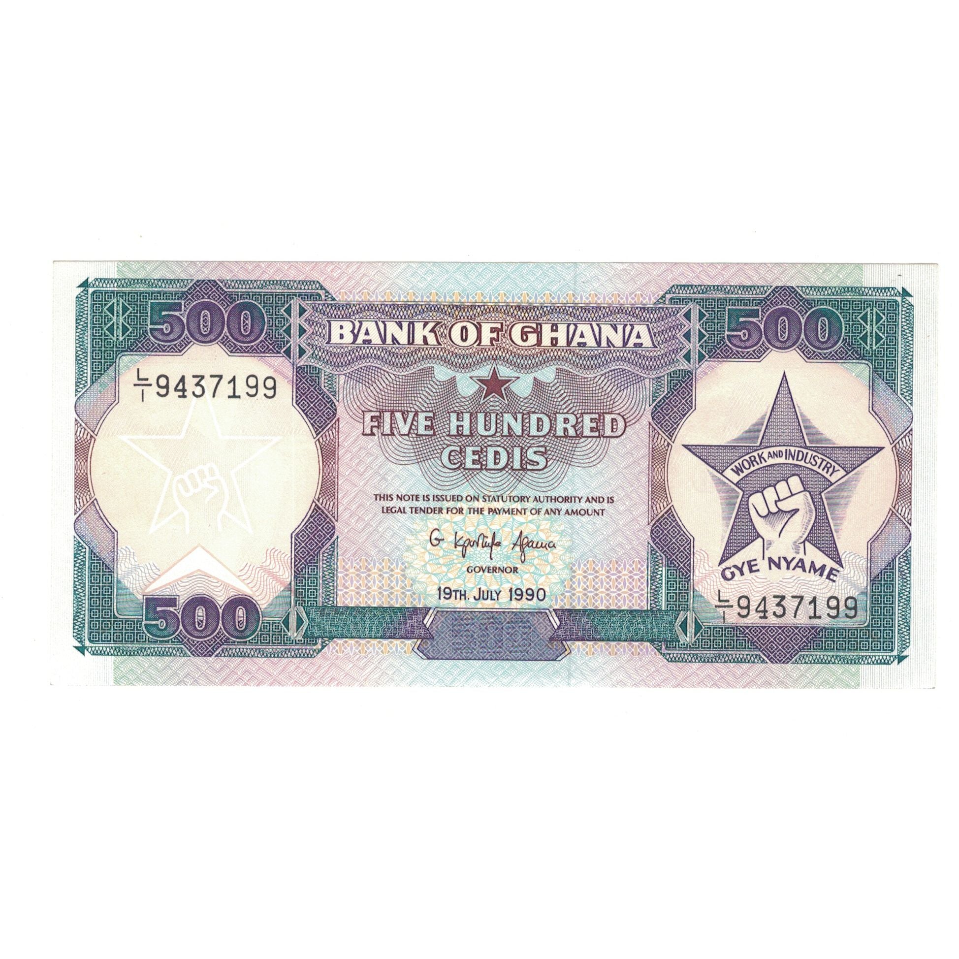 Banknote, Ghana, 500 Cedis, 1990, 1990-07-19, KM:28b, UNC(65-70)