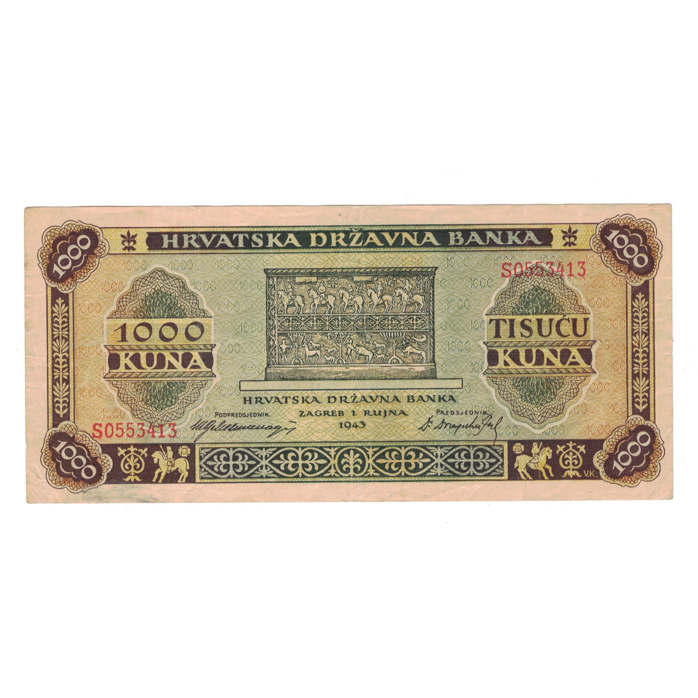 Banknote, Croatia, 1000 Kuna, 1943, 1943-09-01, KM:12a, EF(40-45)