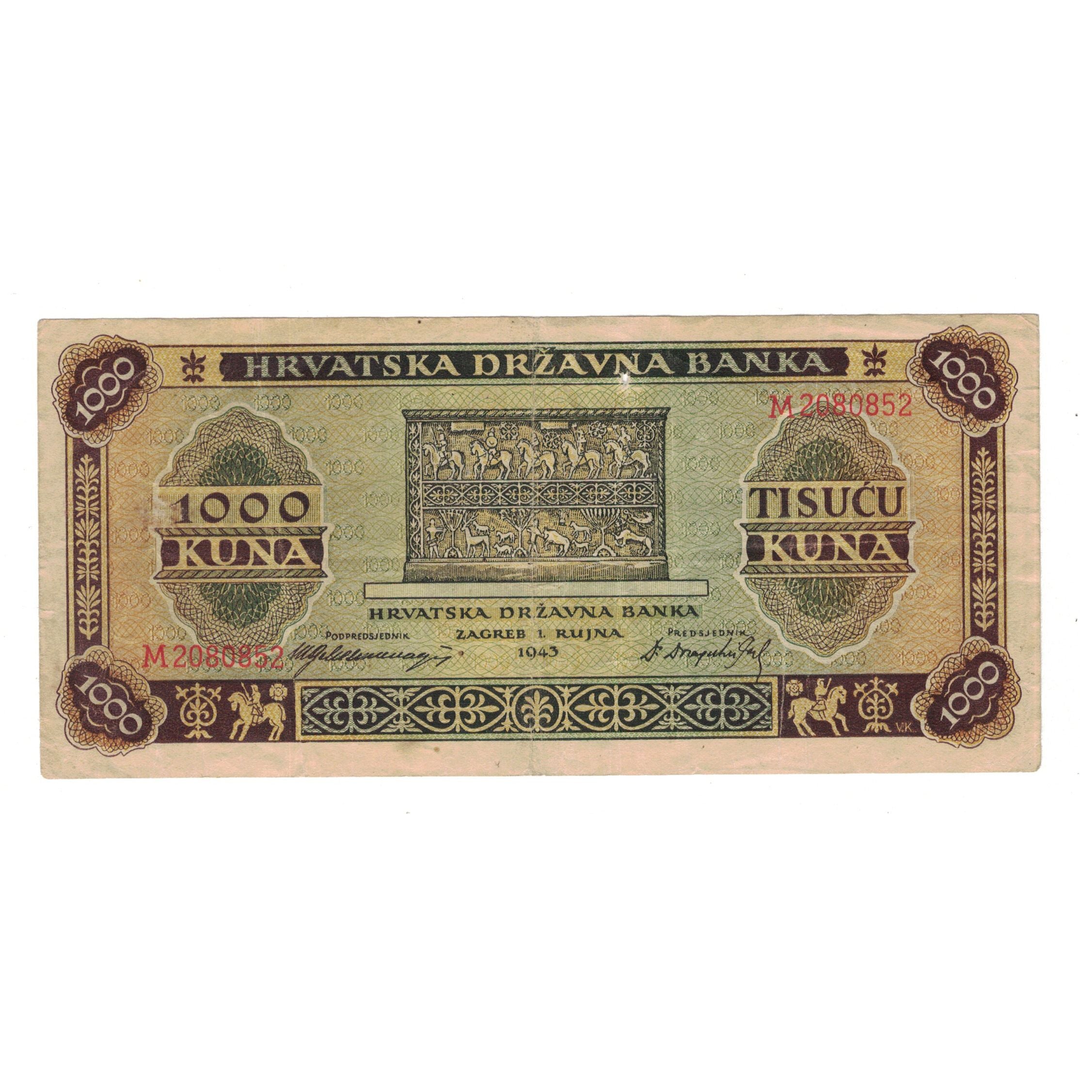Banknote, Croatia, 1000 Kuna, 1943, 1943-09-01, KM:12a, EF(40-45)