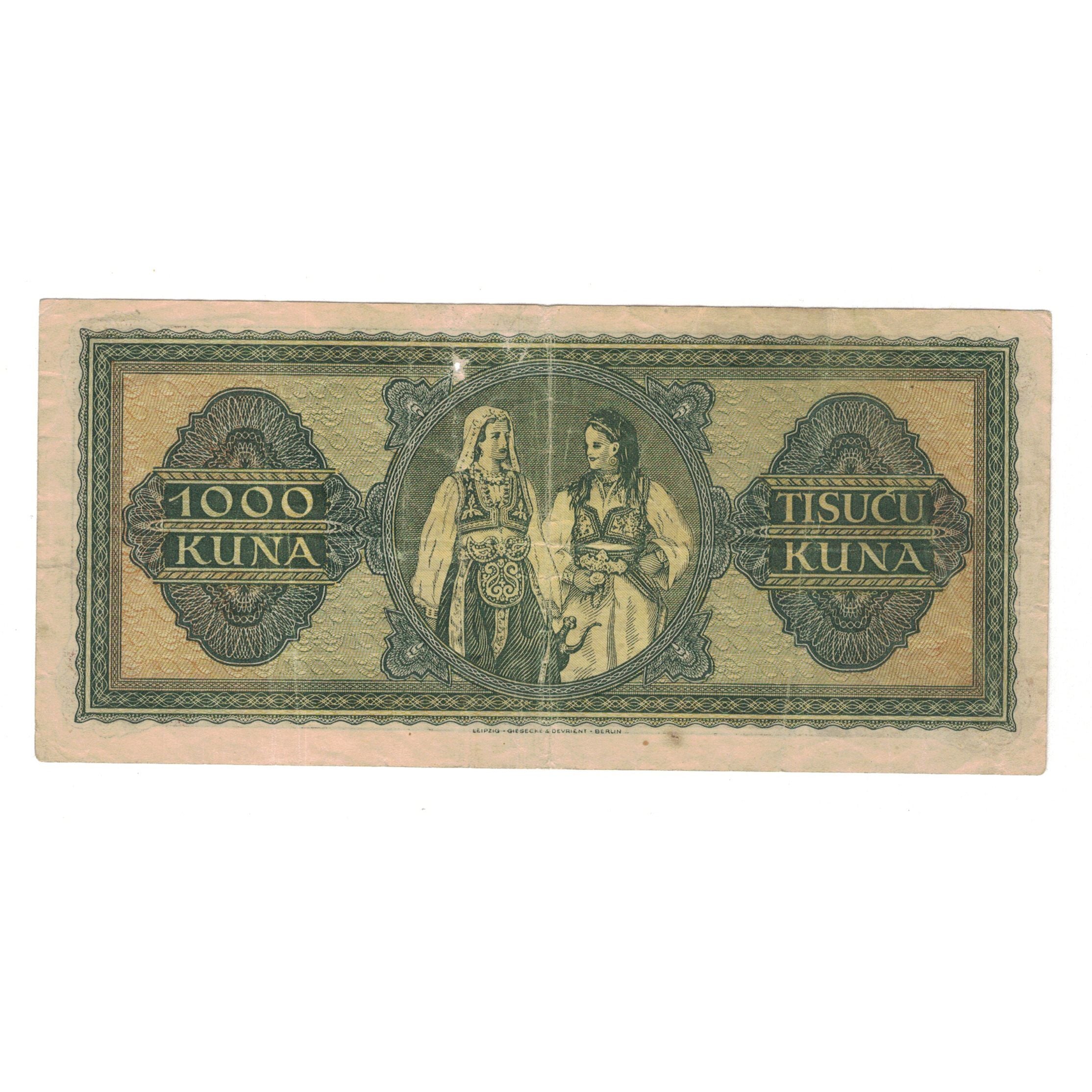 Banknote, Croatia, 1000 Kuna, 1943, 1943-09-01, KM:12a, EF(40-45)