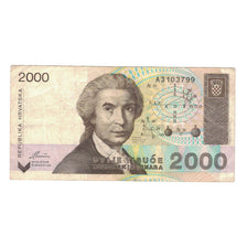 Banknote, Croatia, 2000 Dinara, 1992, 1992-01-15, KM:23a, VF(30-35)