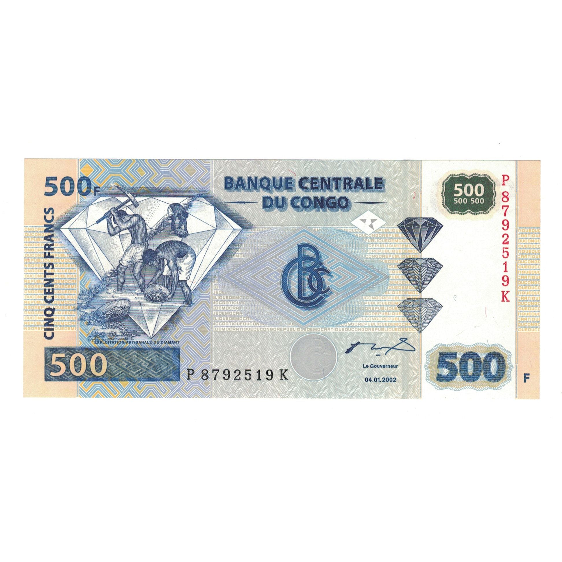 Billet, République démocratique du Congo, 500 Francs, 2002, 2002-01-04