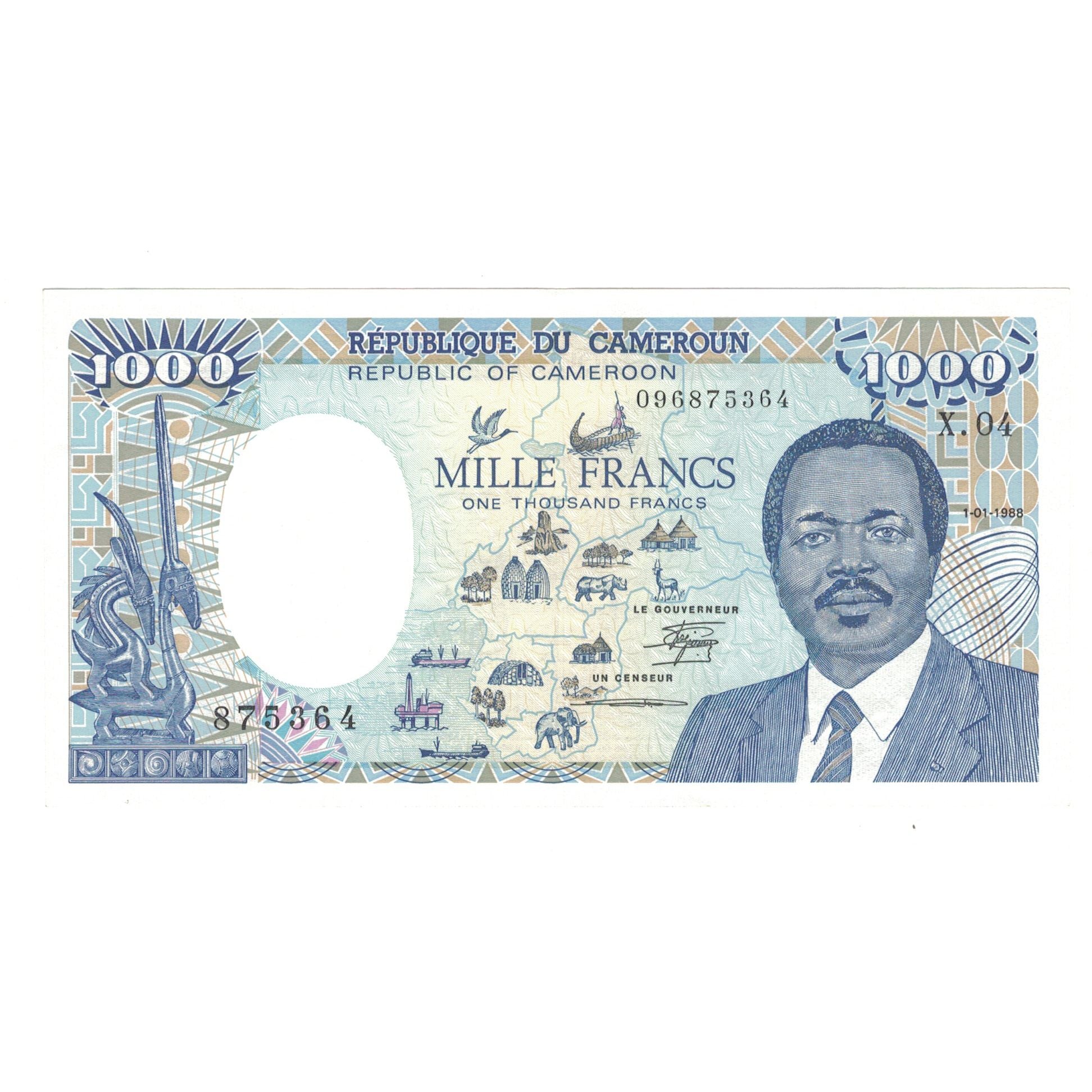 Banknote, Cameroon, 1000 Francs, 1988, 1988-01-01, KM:26a, AU(55-58)