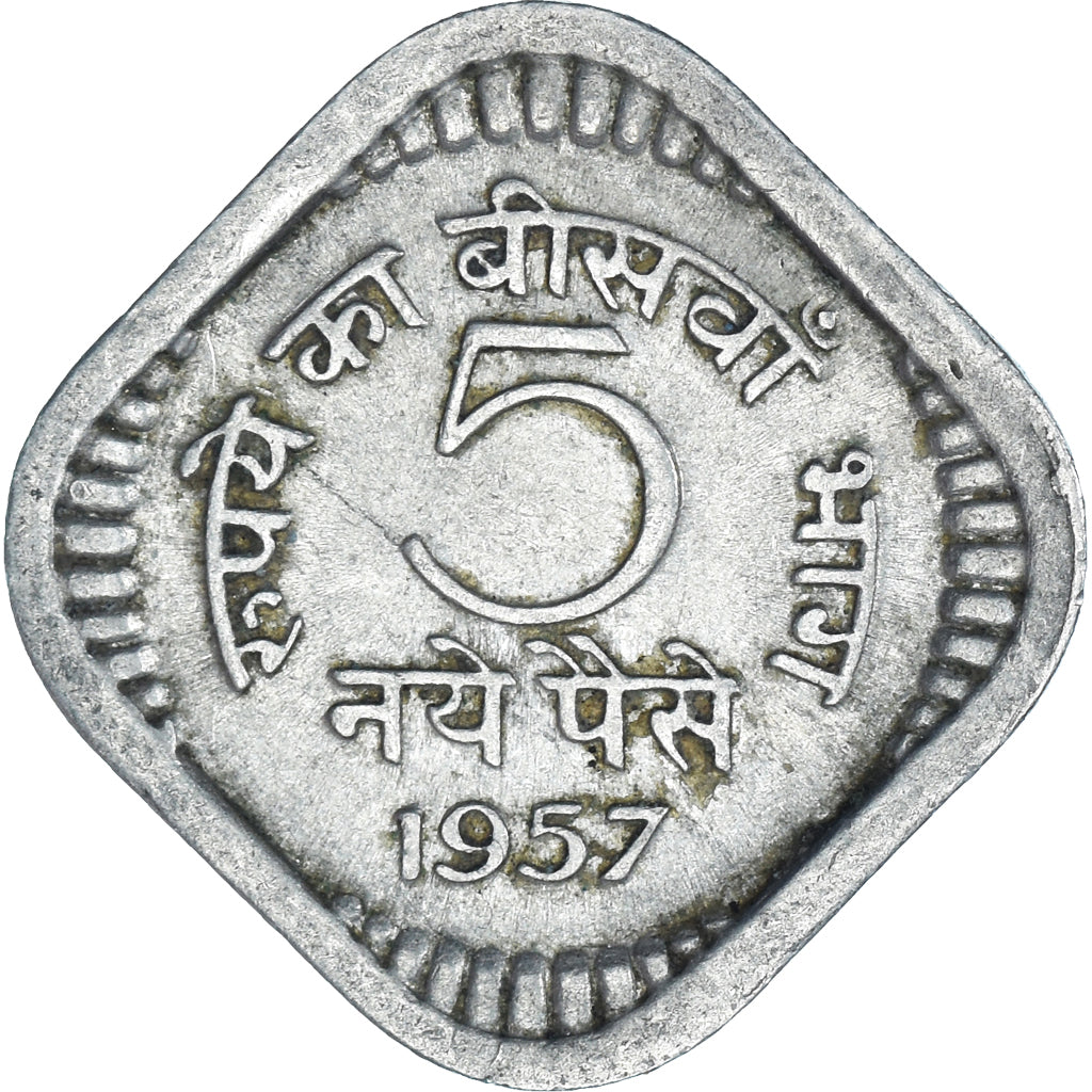 Münze, India, 5 Naye Paise, 1957