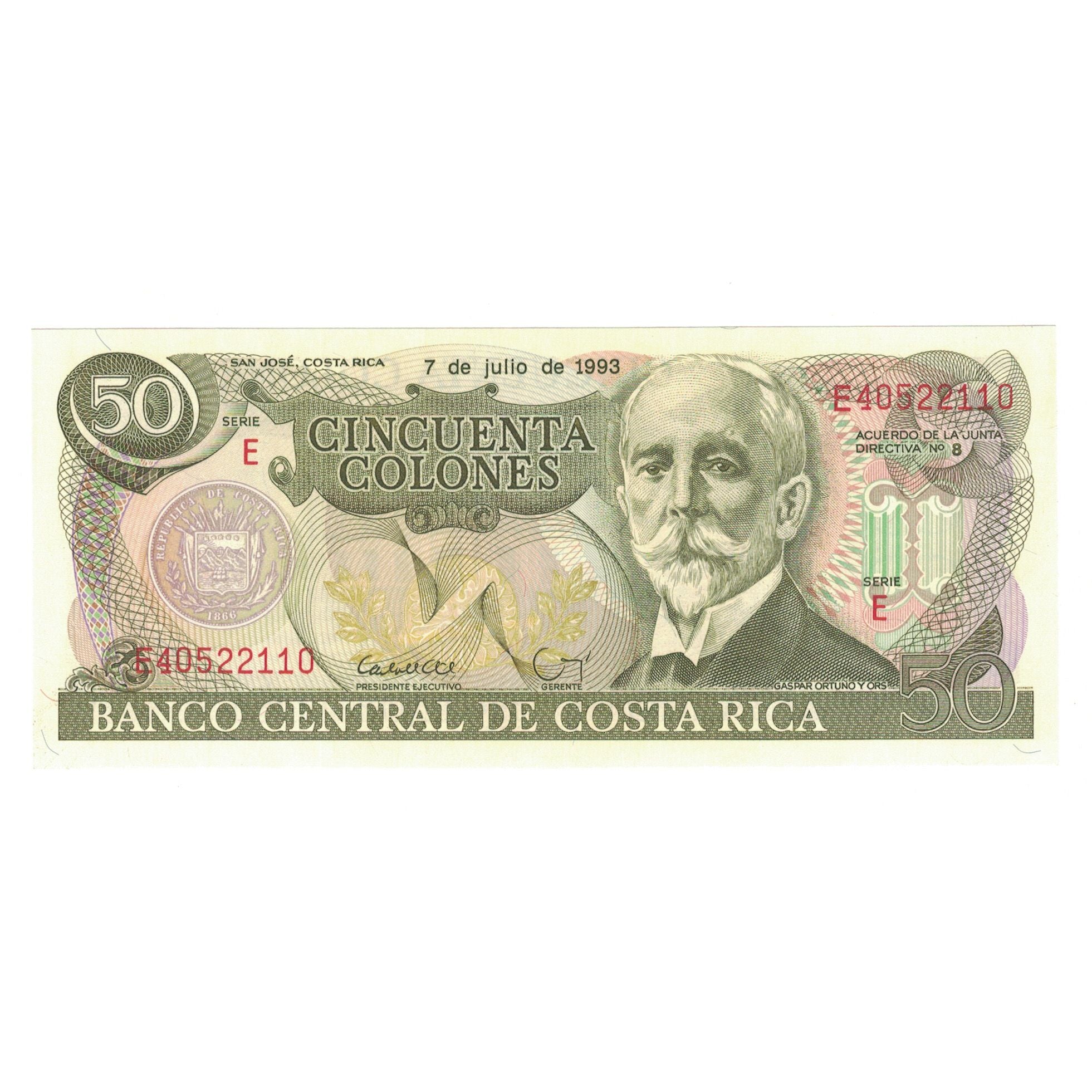 Geldschein, Costa Rica, 50 Colones, 1993, 1993-07-07, KM:257a, UNZ