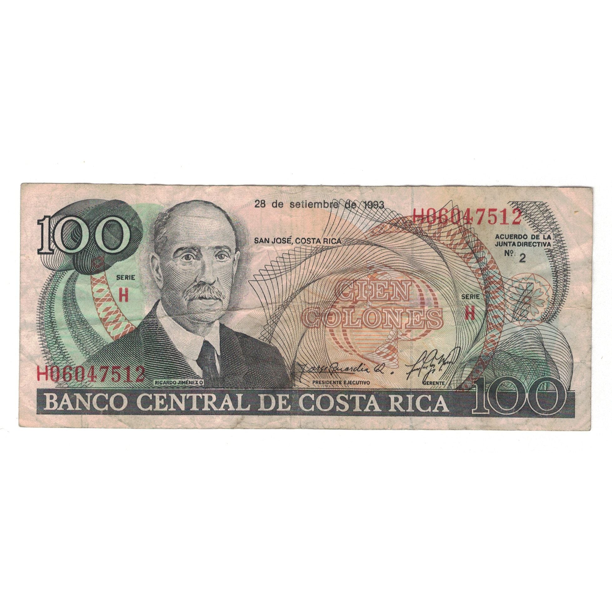 Banknote, Costa Rica, 100 Colones, 1993, 1993-09-28, KM:261a, VF(20-25)