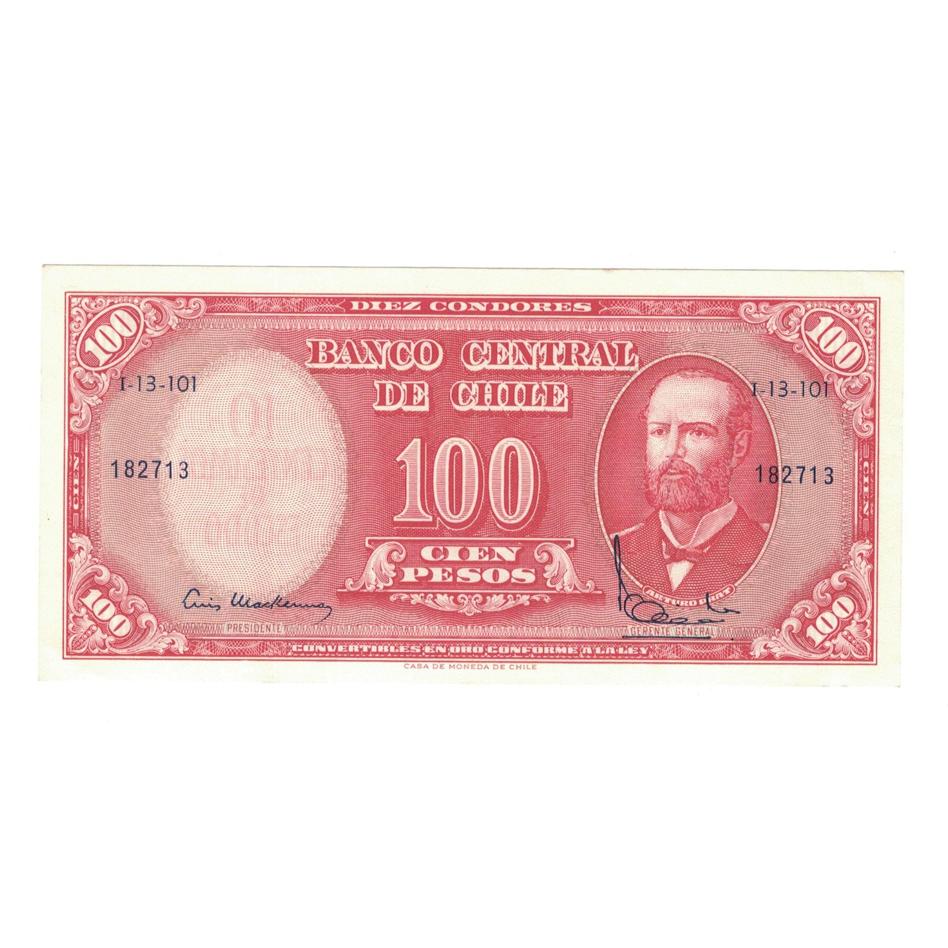 Billet, Chili, 10 Centesimos on 100 Pesos, KM:127a, NEUF