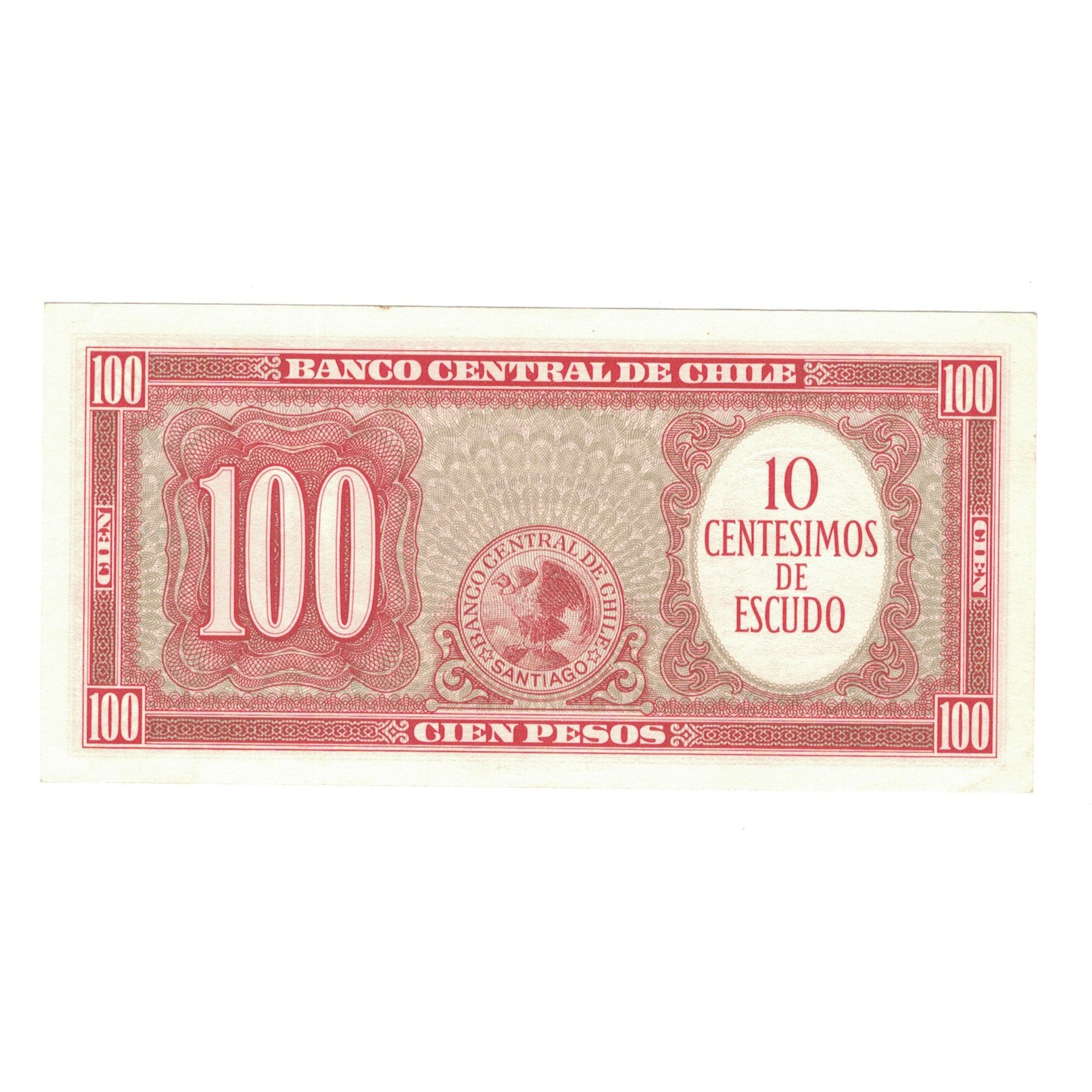 Billet, Chili, 10 Centesimos on 100 Pesos, KM:127a, NEUF