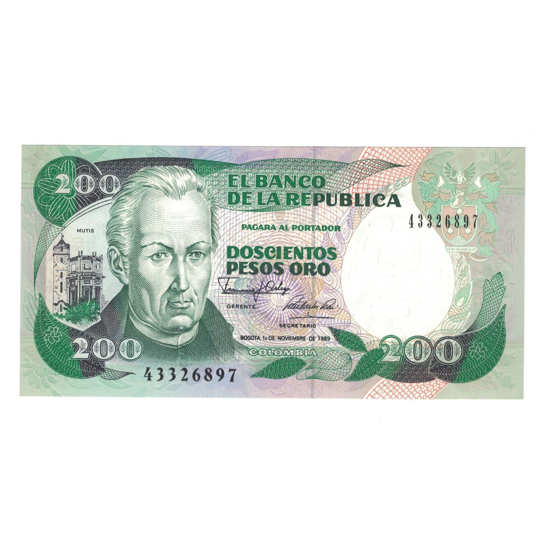Billete, 200 Pesos Oro, 1989, Colombia, 1989-11-01, KM:429d, UNC