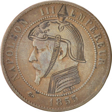 FRANCE, 10 Centimes, 1855, Strasbourg, VF(20-25), Bronze, 9.64
