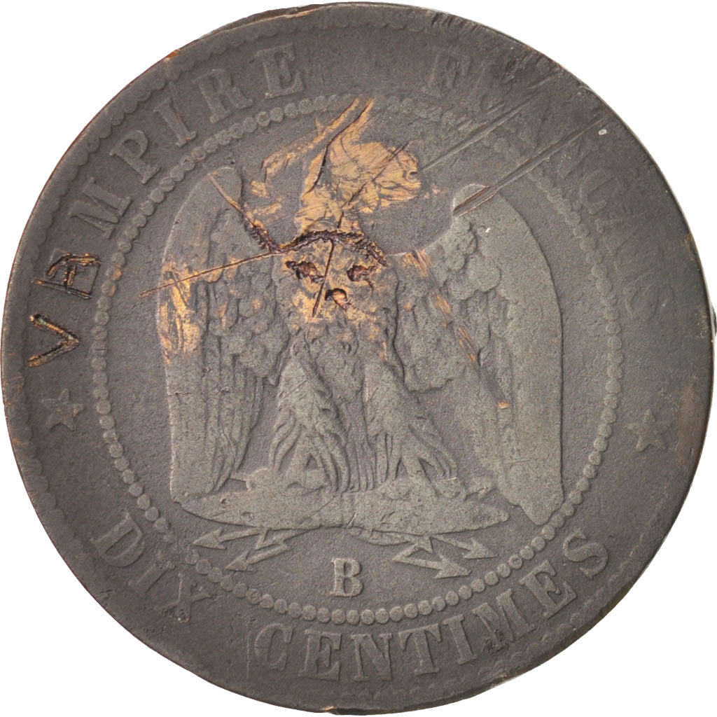Second Empire, 10 Centimes satirique Napoléon III avec un casque prussien et f..