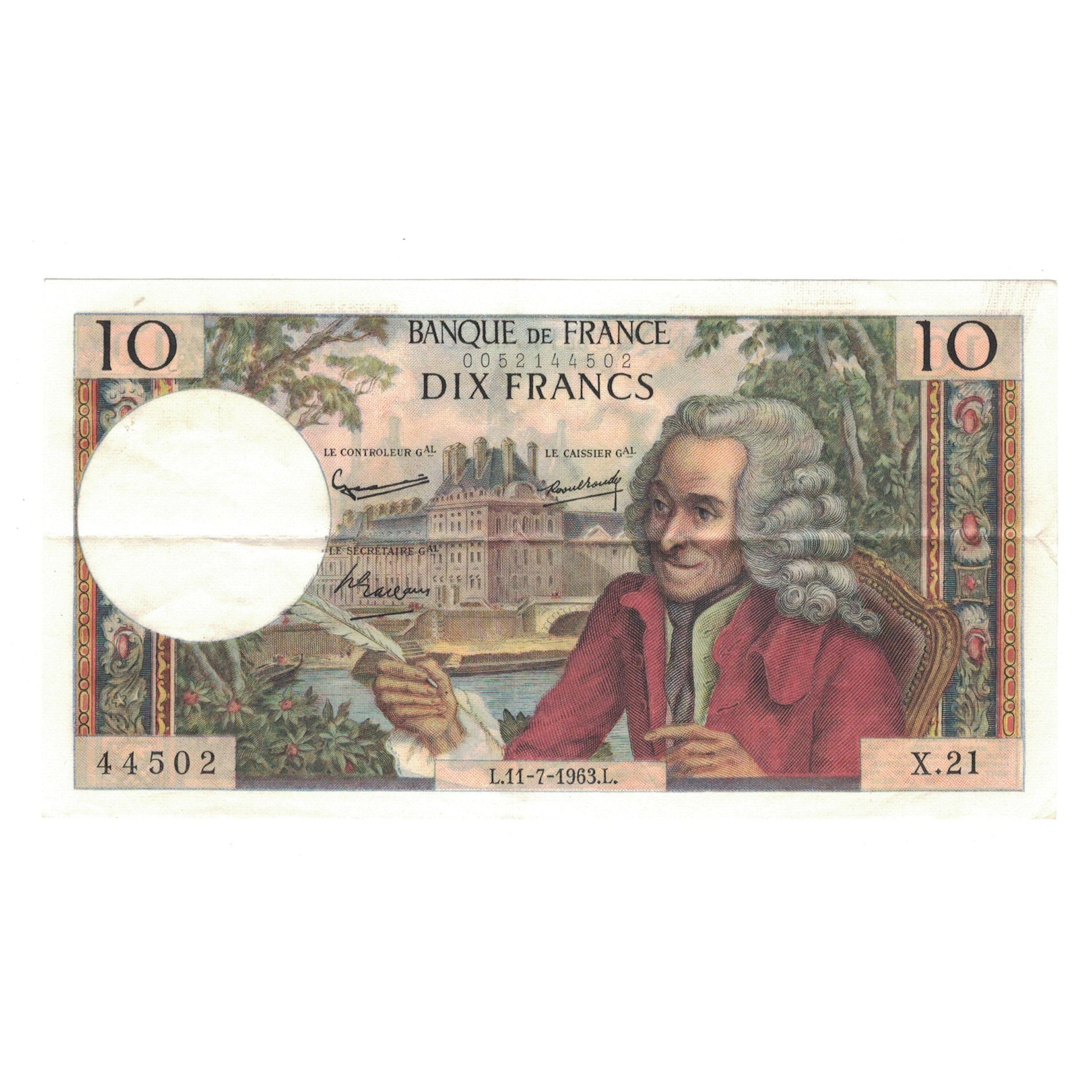 Francia, 10 Francs, Voltaire, 1963, X.21, MBC+, Fayette:62.03, KM:147a
