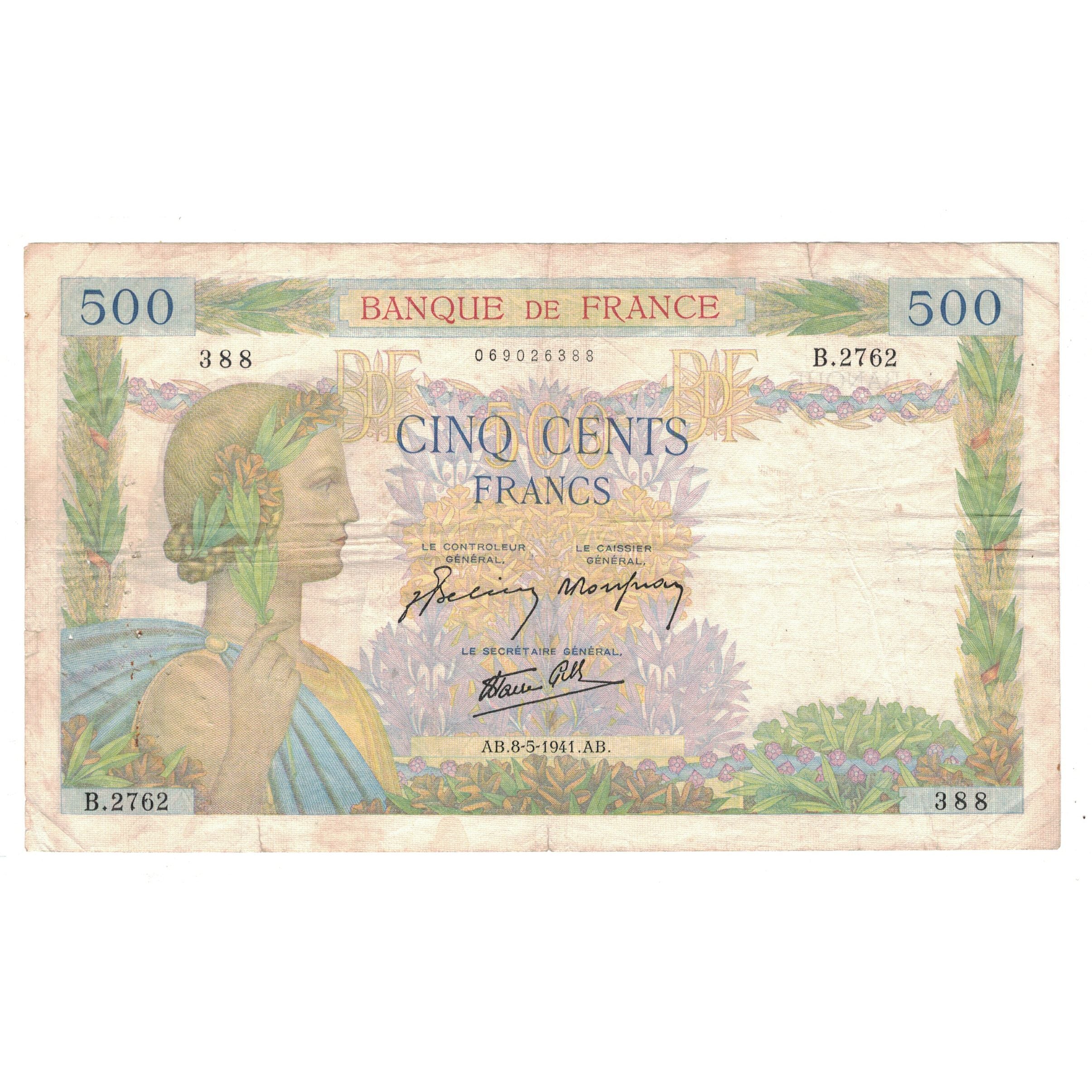 Francja, 500 Francs, La Paix, 1941, B.2762, VF(30-35), Fayette:32.16, KM:95b