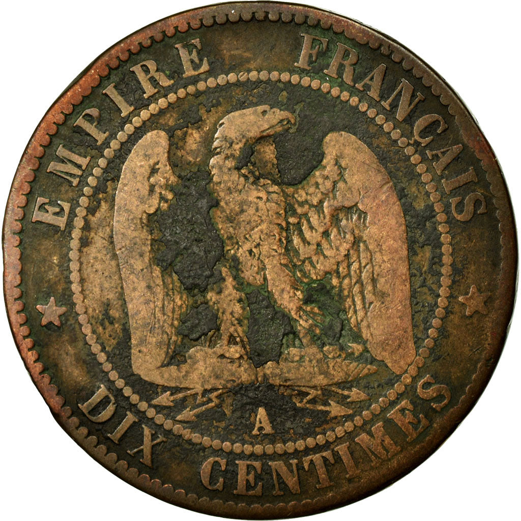 Moneta, Francia, 10 Centimes, 1854, Paris, B+, Bronzo