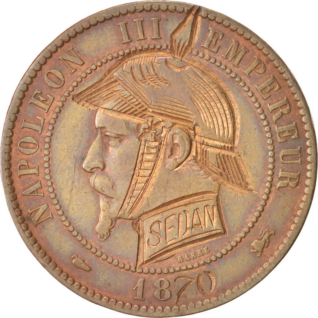 FRANCE, 10 Centimes, 1870, Lyons, EF(40-45), Bronze, 9.78