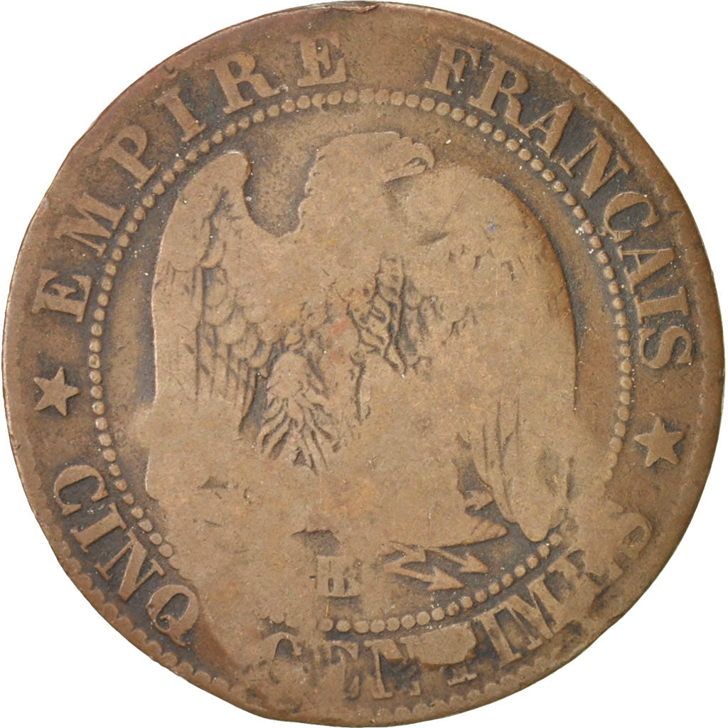 Second Empire, 5 Centimes satirique Napoléon III regravé avec un casque