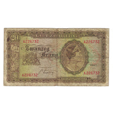 Banknote, Luxembourg, 20 Frang, 1943, KM:42a, VG(8-10)