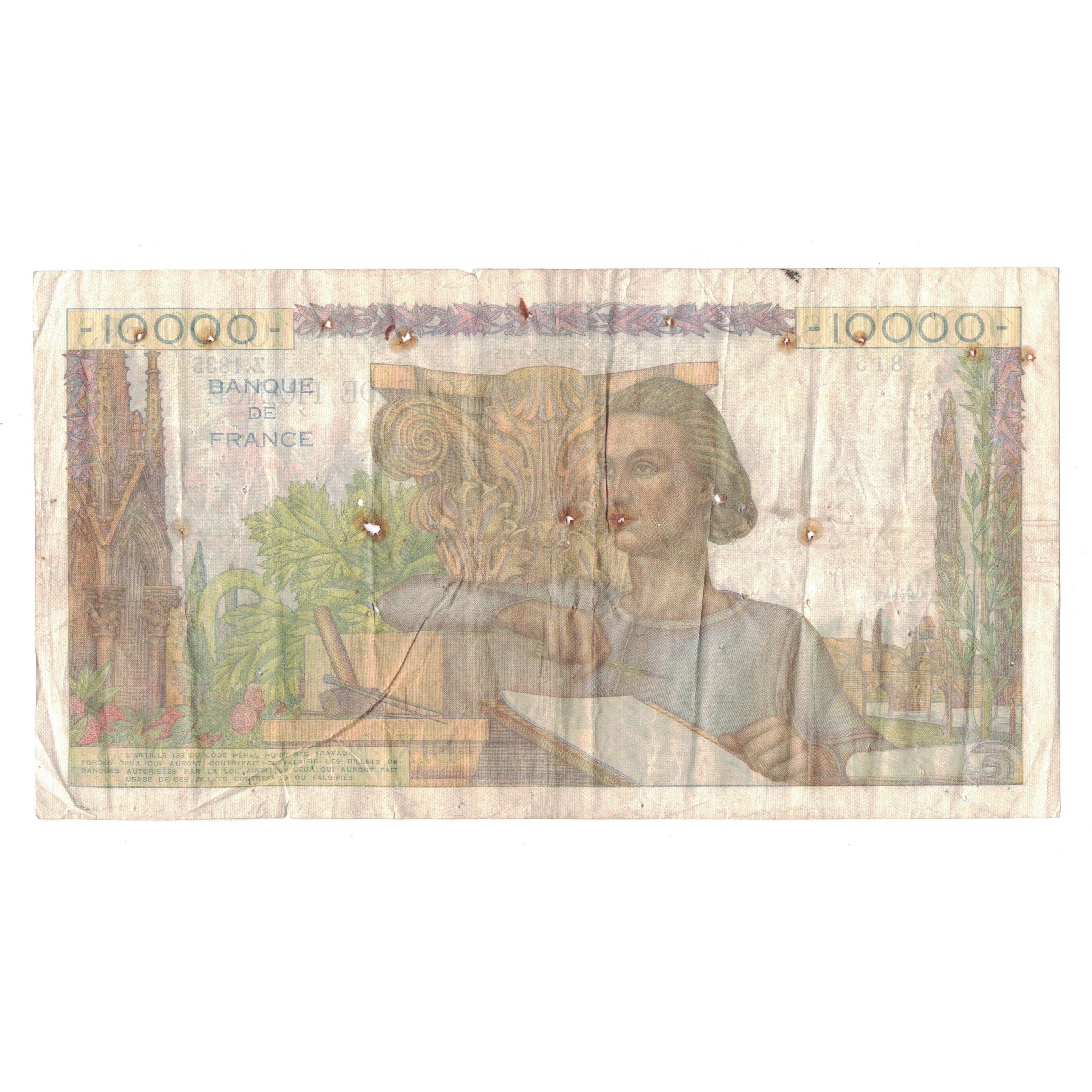 França, 10,000 Francs, Génie Français, 1951, Z.1835, VG(8-10), Fayette:50.53