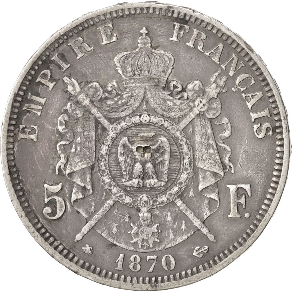 FRANCE, 5 Francs, 1870, Paris, EF(40-45), Silver, 24.57