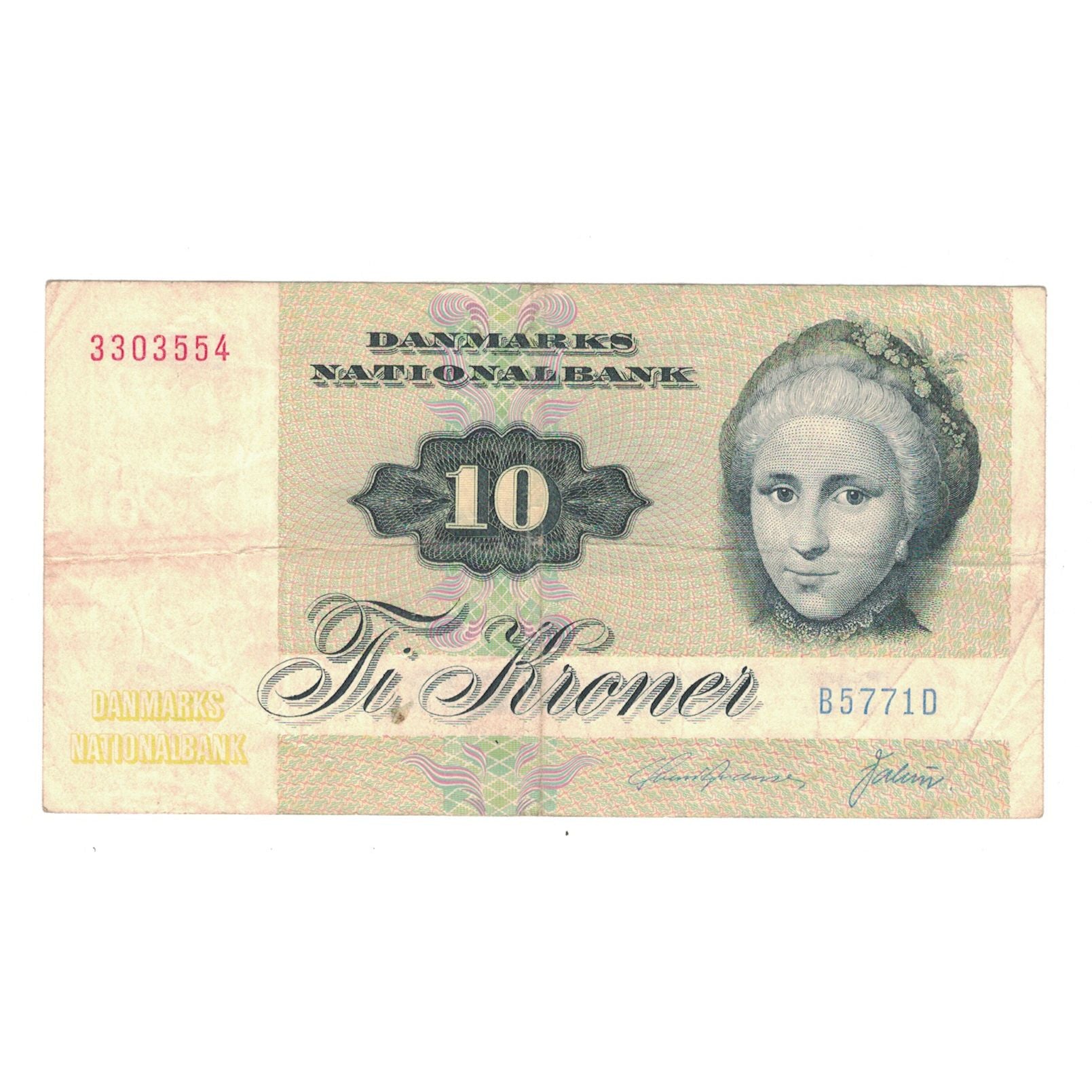 Nota, Dinamarca, 10 Kroner, KM:48a, EF(40-45)
