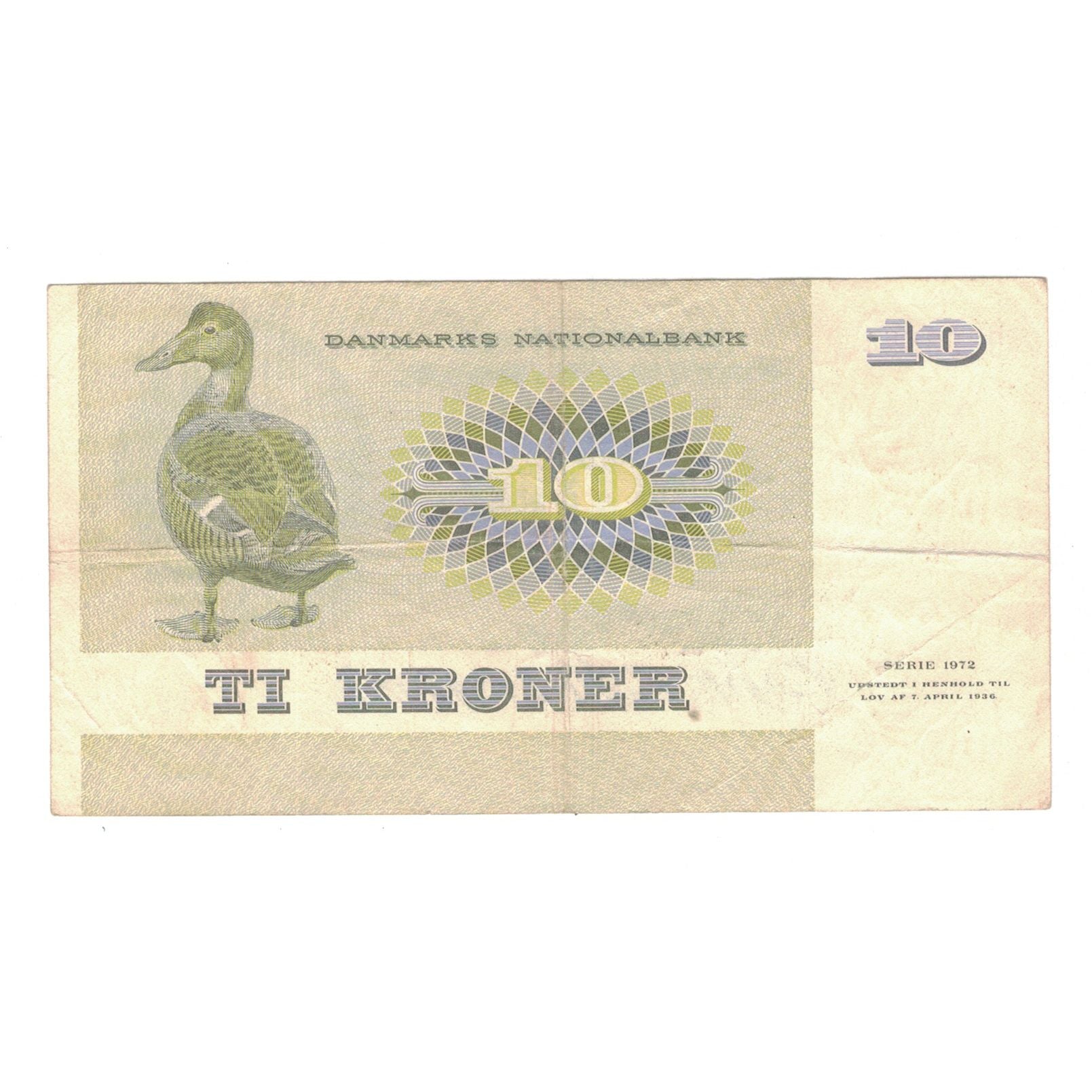 Nota, Dinamarca, 10 Kroner, KM:48a, EF(40-45)