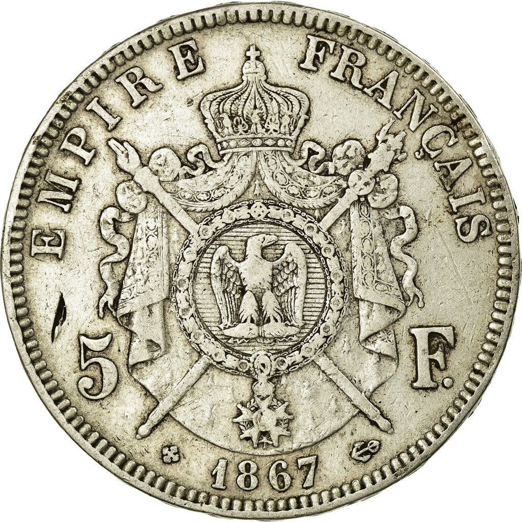 Coin, France, 5 Francs, 1867, Strasbourg, EF(40-45), Silver