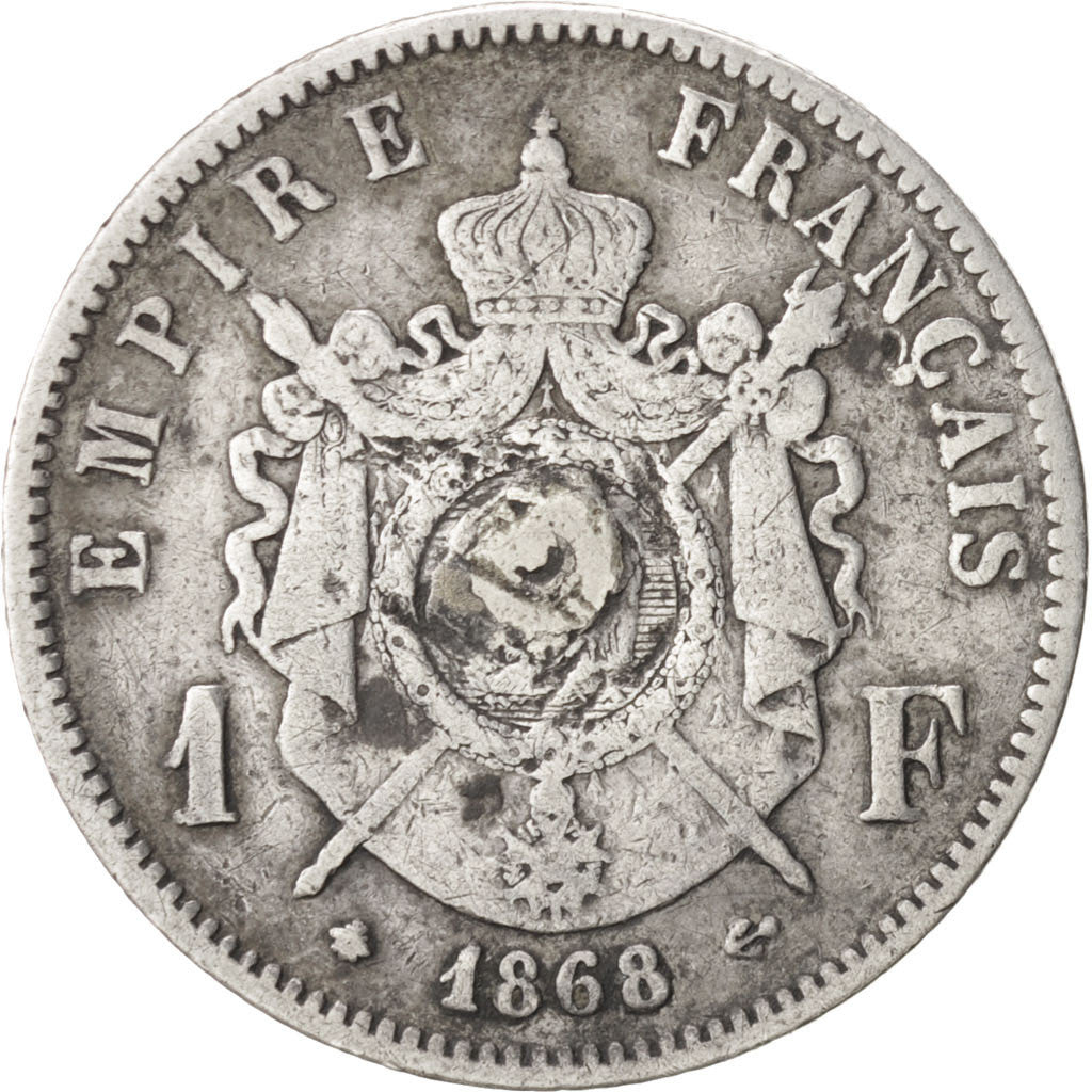 FRANCE, 1 Franc, 1868, Paris, EF(40-45), Silver, 4.86