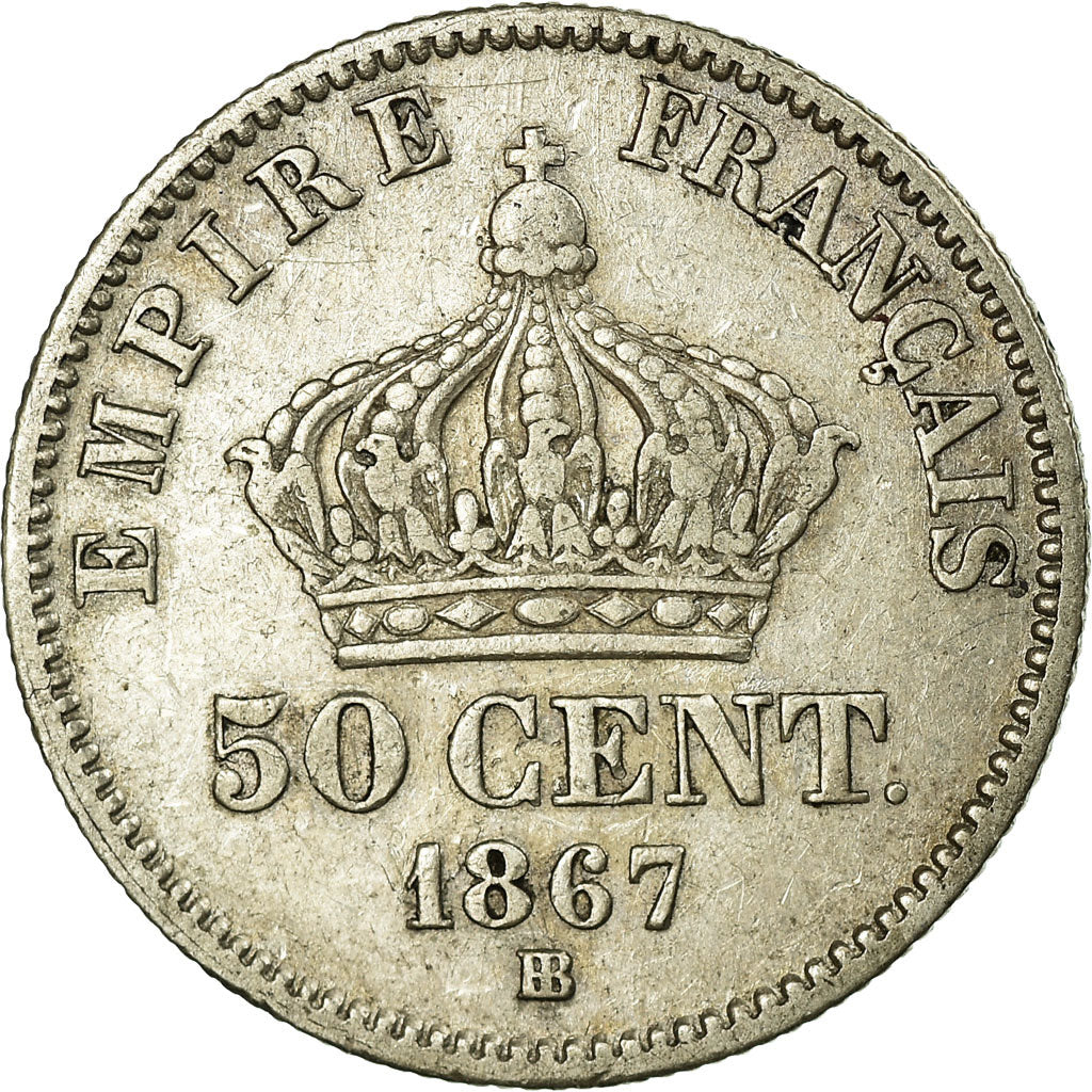 Coin, France, 50 Centimes, 1867, Strasbourg, EF(40-45), Silver