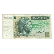 Nota, Tunísia, 5 Dinars, KM:86, EF(40-45)