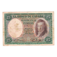 Nota, Espanha, 25 Pesetas, 1931, 1931-04-25, KM:81, VF(30-35)