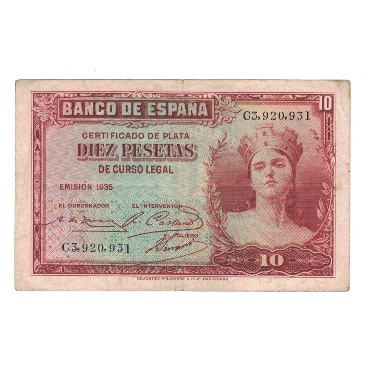 Banknote, Spain, 10 Pesetas, 1935, KM:86a, EF(40-45)