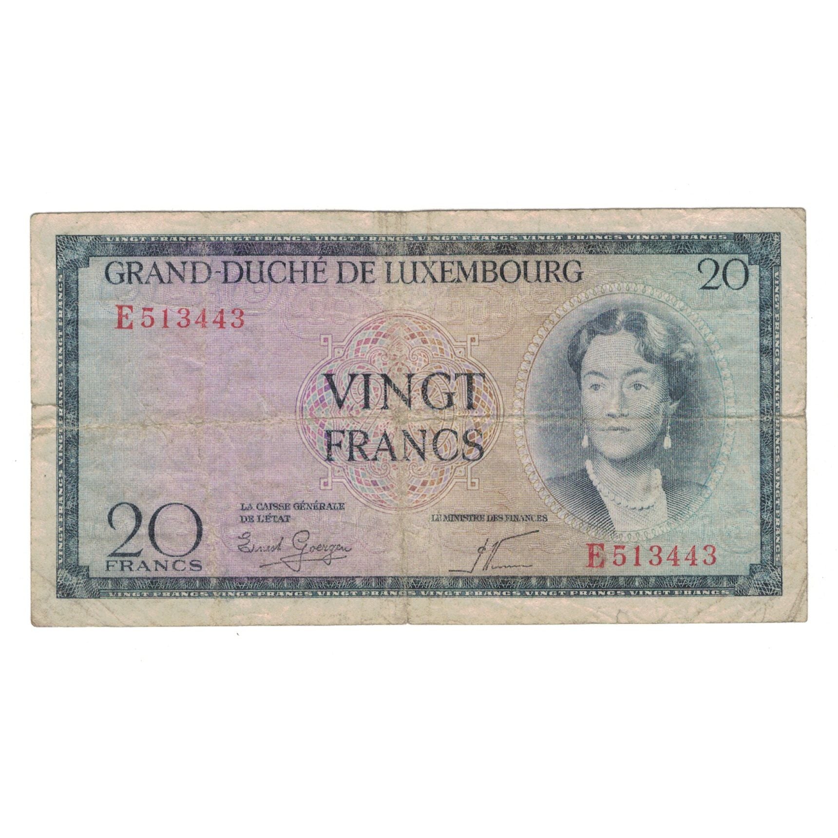 Banknote, Luxembourg, 20 Francs, Undated (1955), KM:49a, VF(20-25)