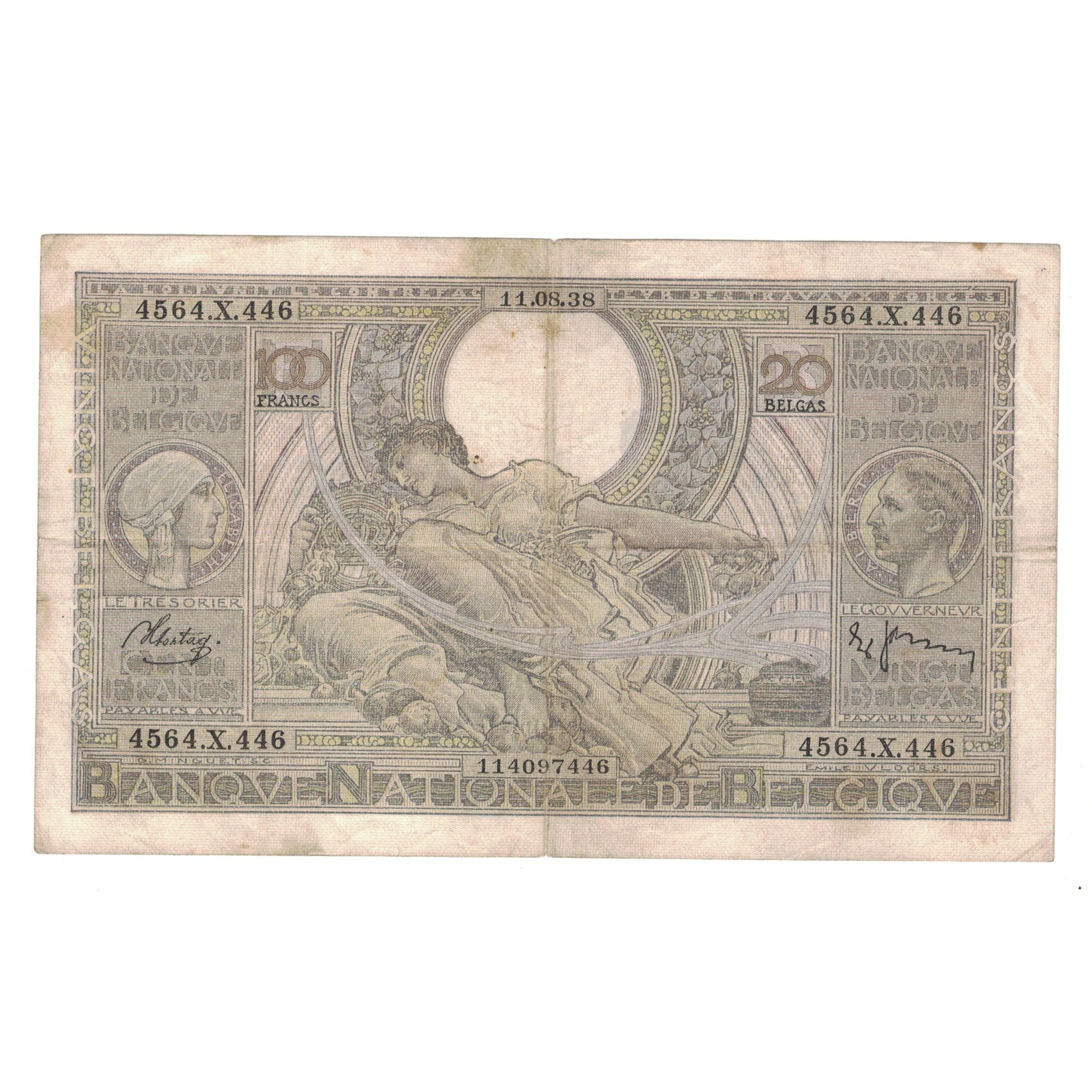 Banknote, Belgium, 100 Francs-20 Belgas, 1938, 1938-08-11, KM:107, EF(40-45)