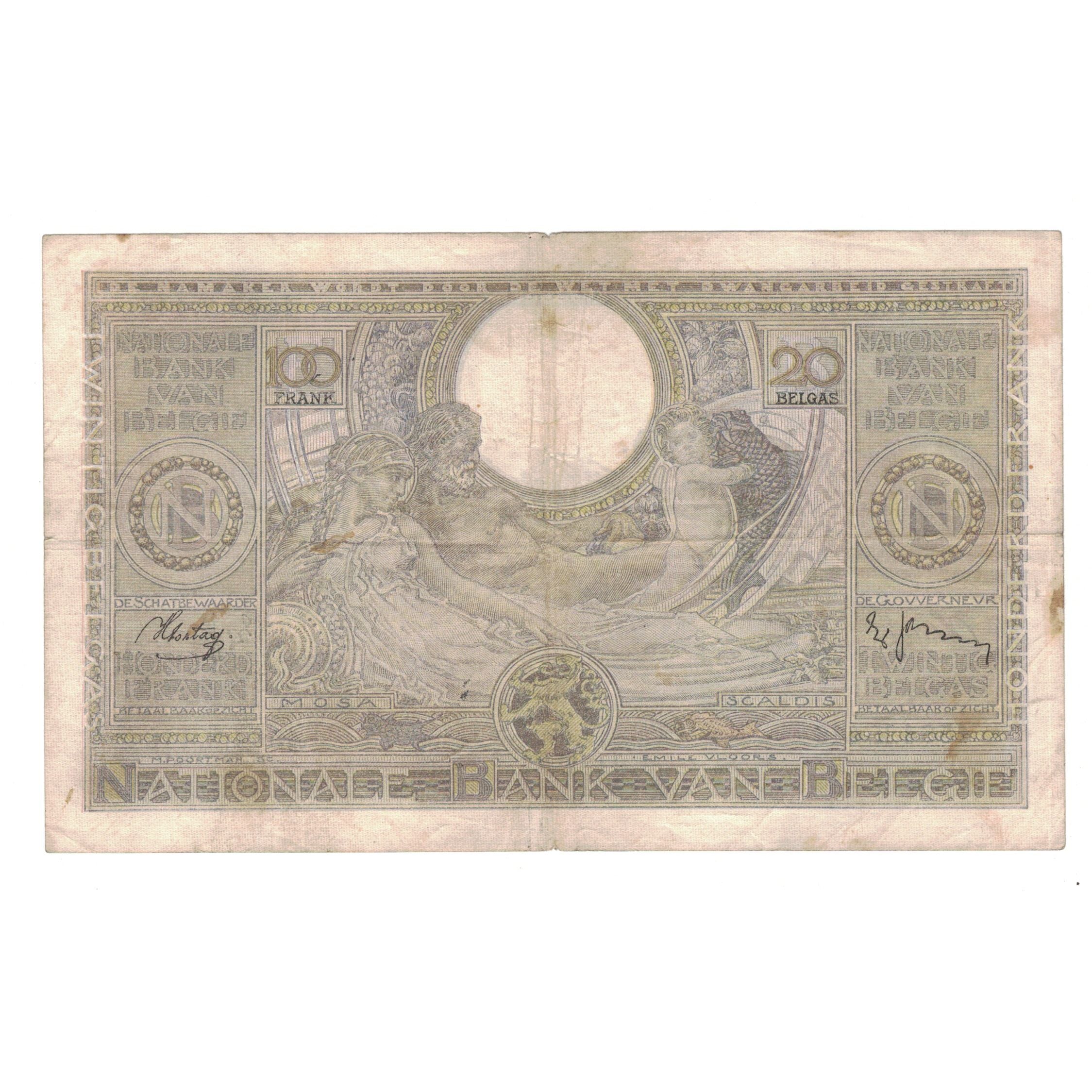 Banknote, Belgium, 100 Francs-20 Belgas, 1938, 1938-08-11, KM:107, EF(40-45)