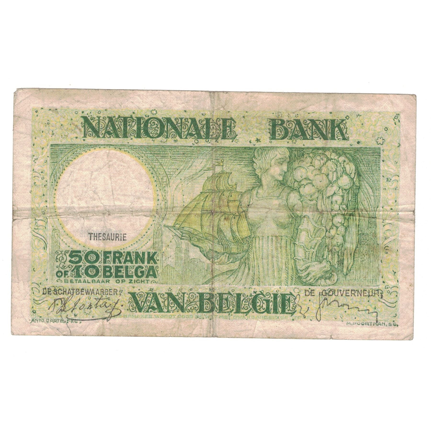 Banconote, Belgio, 50 Francs-10 Belgas, 1938, 1938-06-11, KM:106, MB