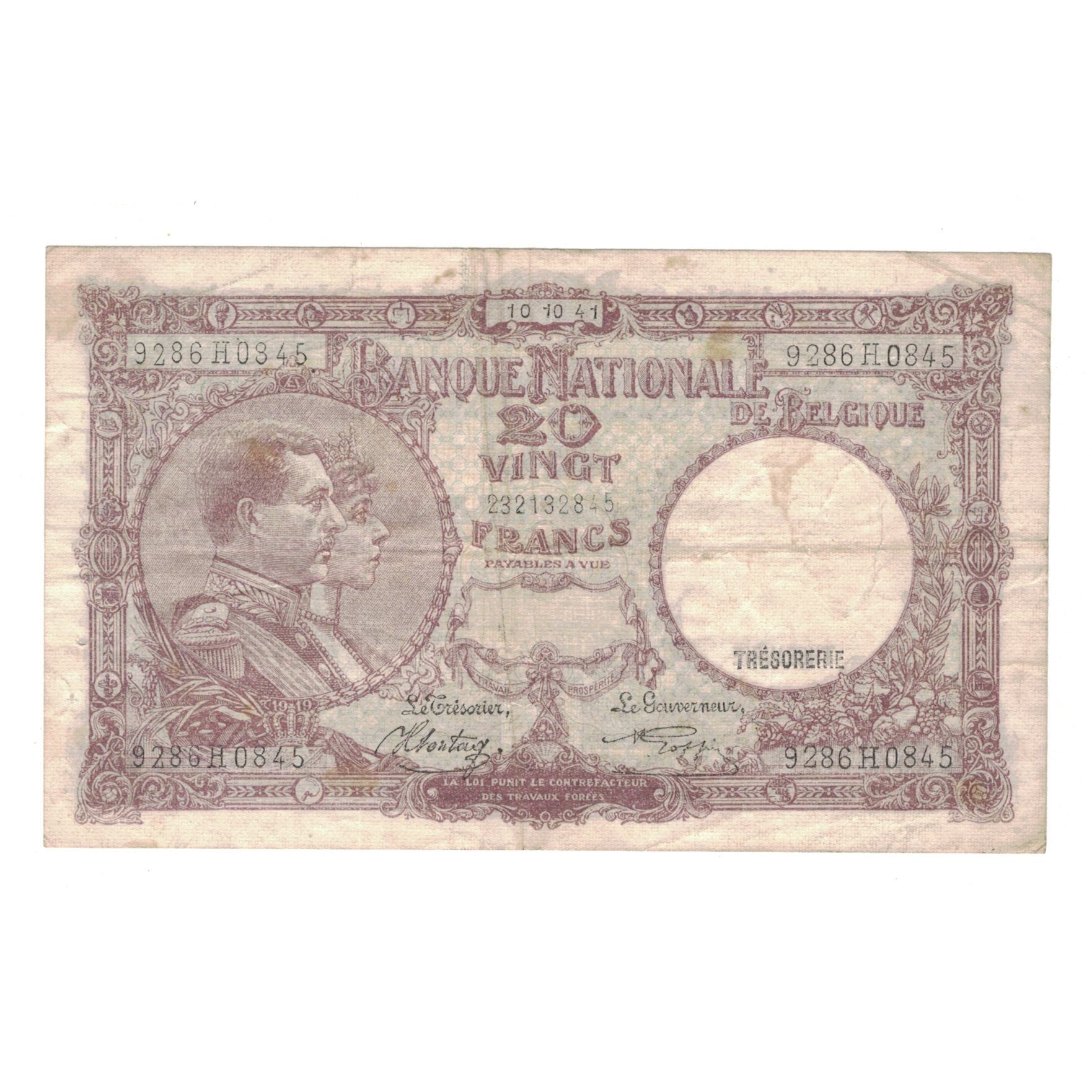 Banknote, Belgium, 20 Francs, 1941, 1941-10-10, KM:111, VF(30-35)