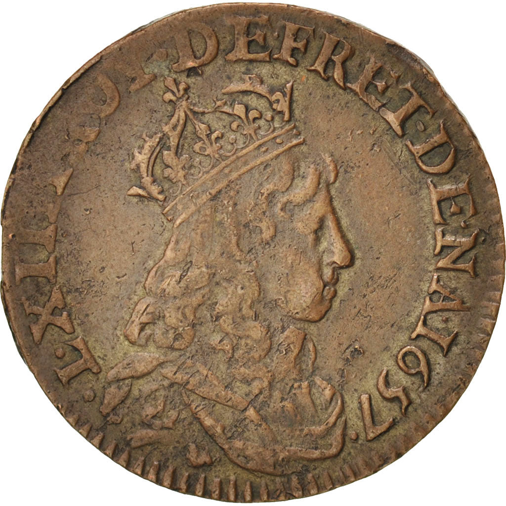 FRANCE, Liard de France au buste juvénile, deuxième type, Liard, 1657, Poitiers,