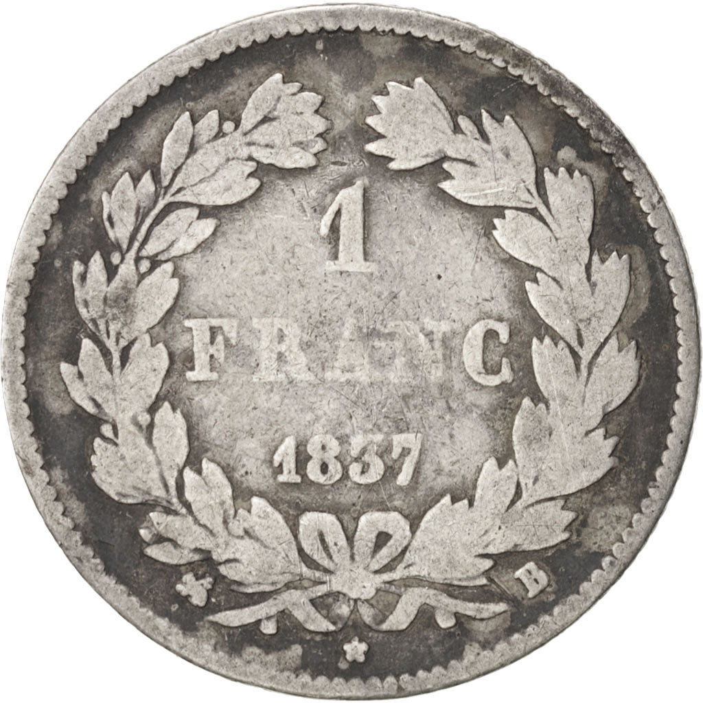 FRANCE, Louis-Philippe, Franc, 1837, Rouen, KM #748.2, VG(8-10), Silver,...