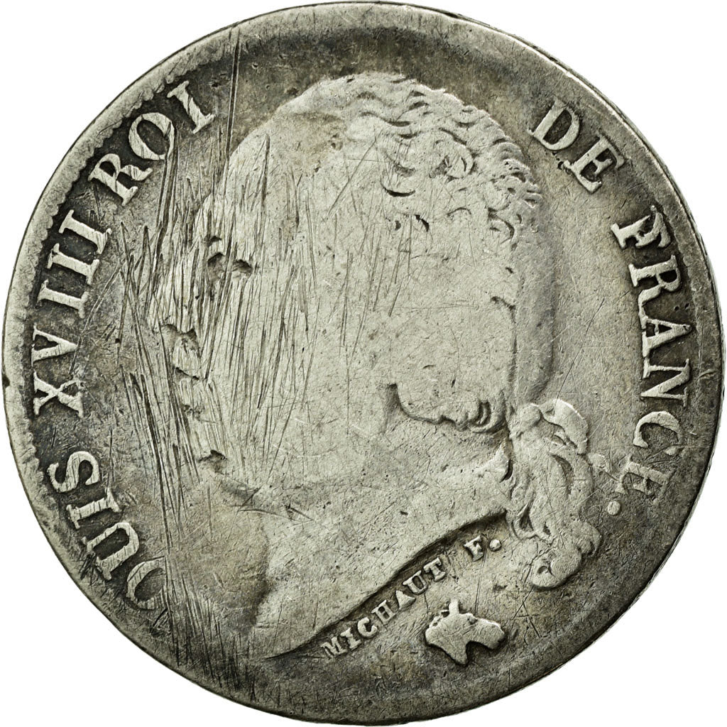 Moneda, Francia, Louis XVIII, Louis XVIII, Franc, 1824, Perpignan, BC, Plata