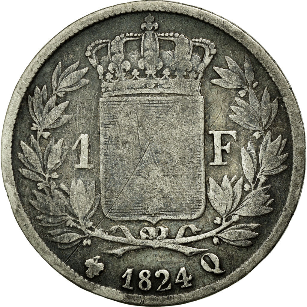 Moneda, Francia, Louis XVIII, Louis XVIII, Franc, 1824, Perpignan, BC, Plata