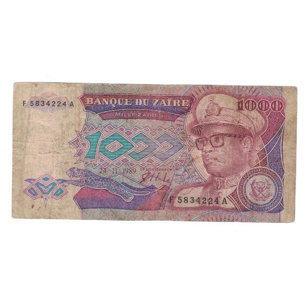 Banknote, Zaire, 1000 Zaïres, 1989, 1989-11-24, KM:35a, VF(20-25)