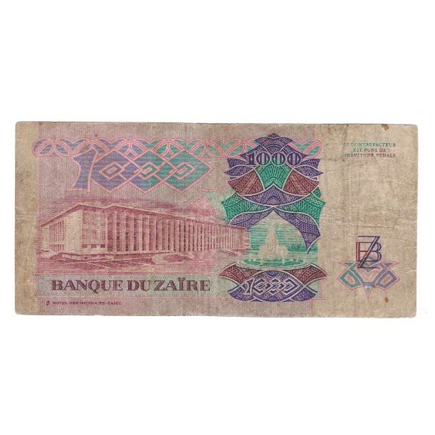 Banknote, Zaire, 1000 Zaïres, 1989, 1989-11-24, KM:35a, VF(20-25)